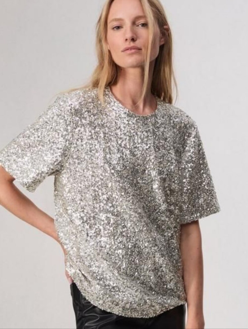 NWT RAG AND BONE SAMMIE SEQUIN SILVER TEE TOP